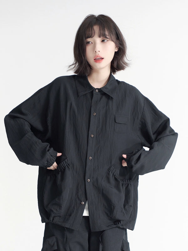 Solid color stand collar Loose lapel jacket