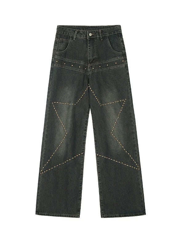 Studded Star Wide Denim Pants