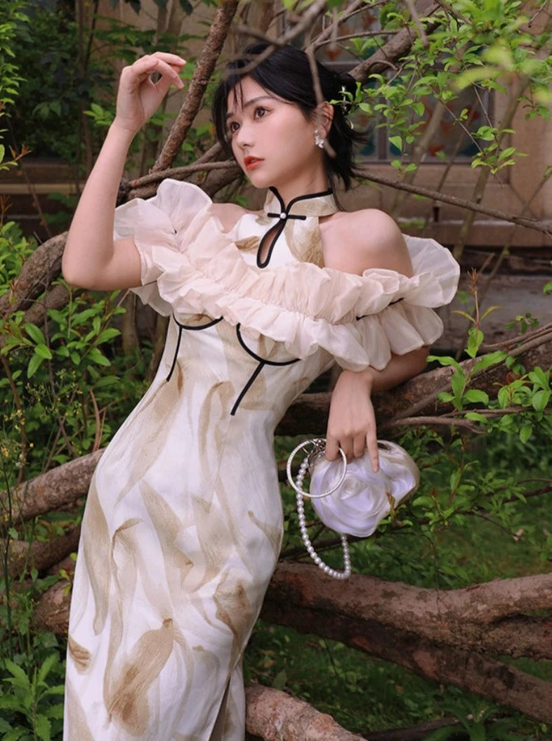 Four catties of self-made Classic "Yunxiu" new Chinese original print sweet long modified cheongsam dress