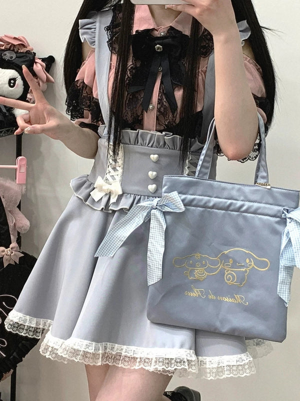 フリルショルダーストラップラブバックルレーススカート