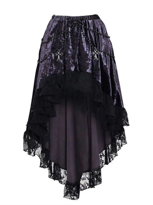 Luna Velvet Gothic Beaded Chain Trailing Lace Skirt