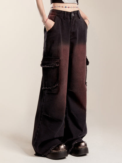 Gradient Spray Color Wide Leg Jeans