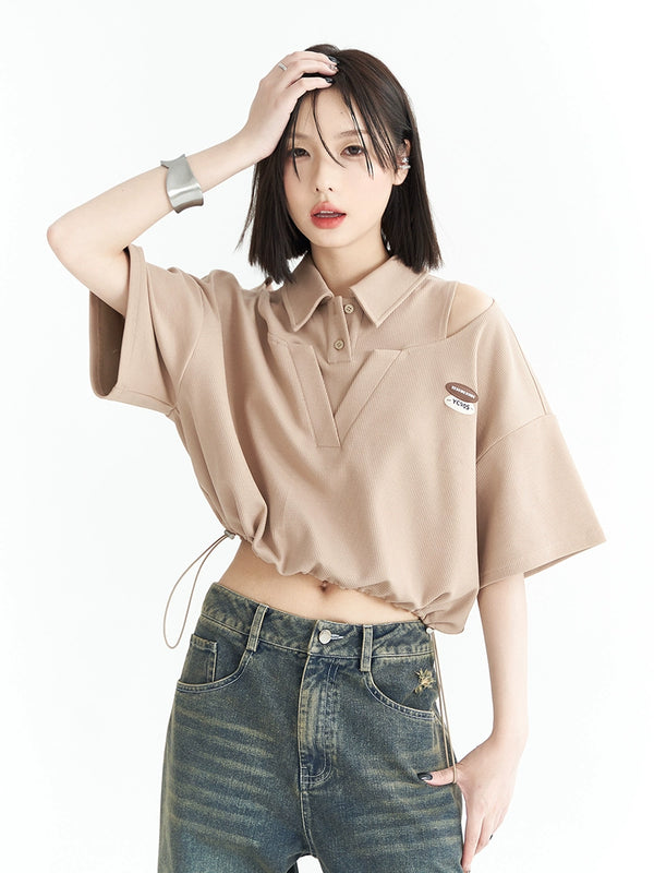 カットショルダーデザインショートサマートップス