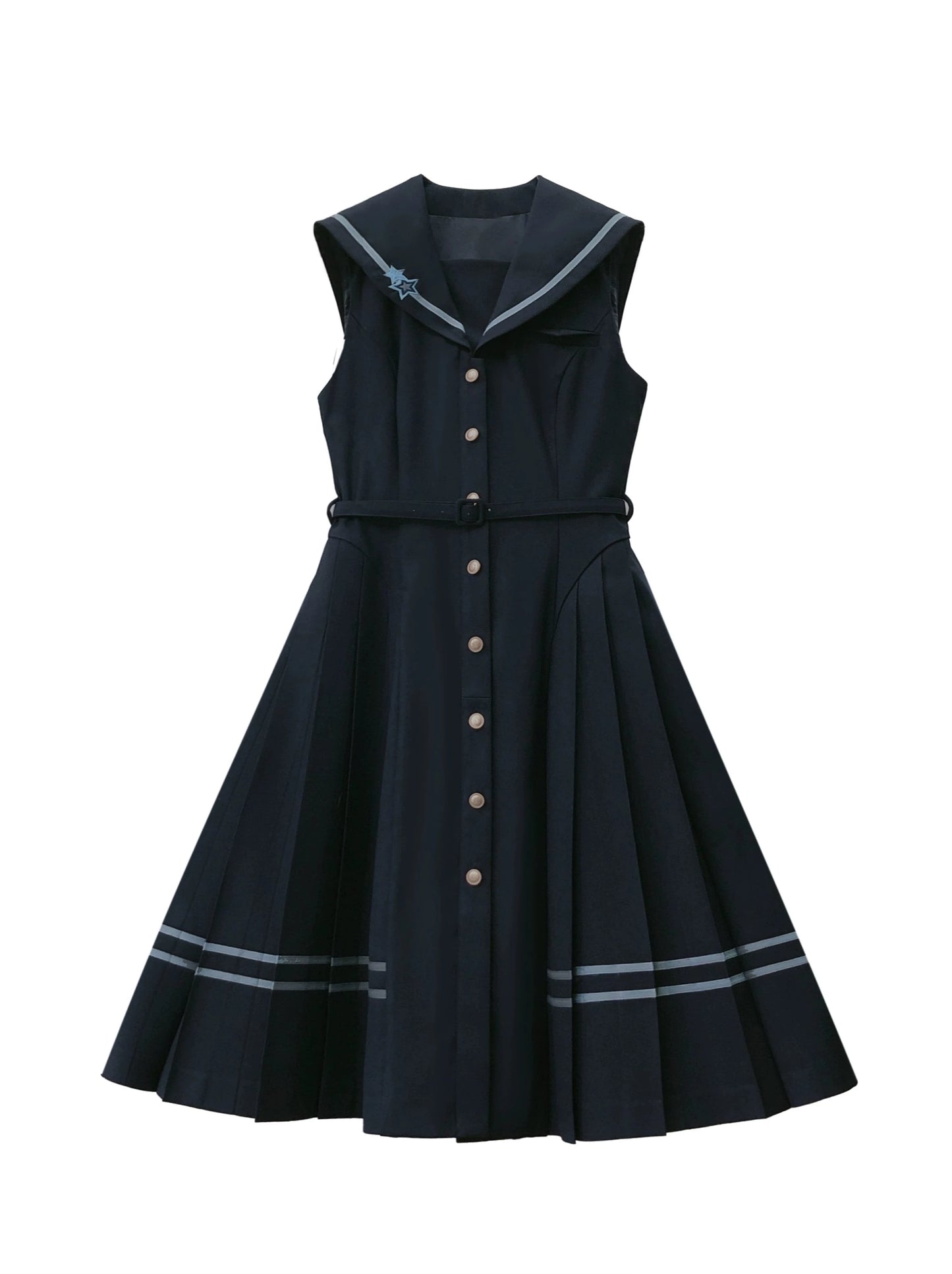 Magic Academy Retro Suit Navy Color Pleated Dress + Striped Shirt Dress + Tie + Badge