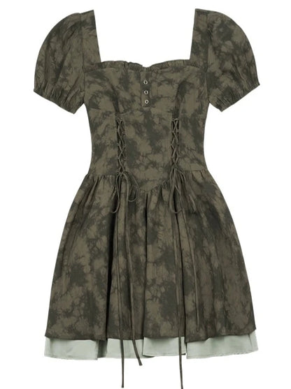 SagiDolls Girl's Fighting Spirit #Green Tea Diffuse #Green Smudge Printed Dress Looks Thin