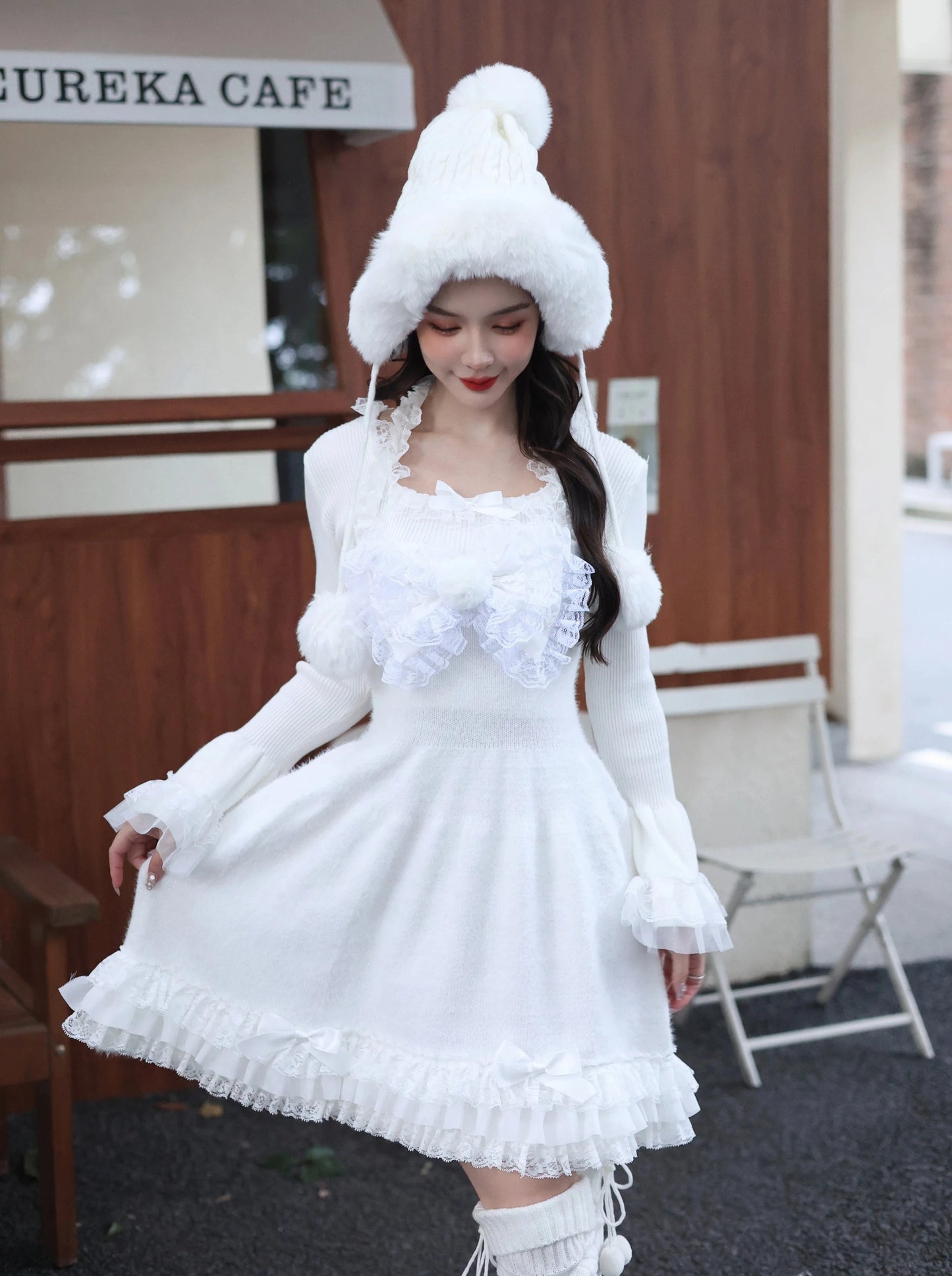 Ruffle White Ribbon Dress