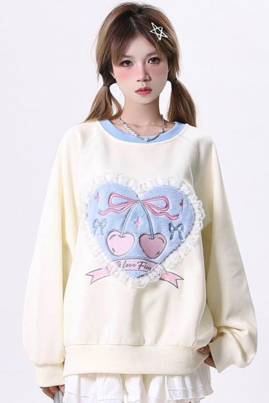 Heart Lace Design Cherry Sweatshirt