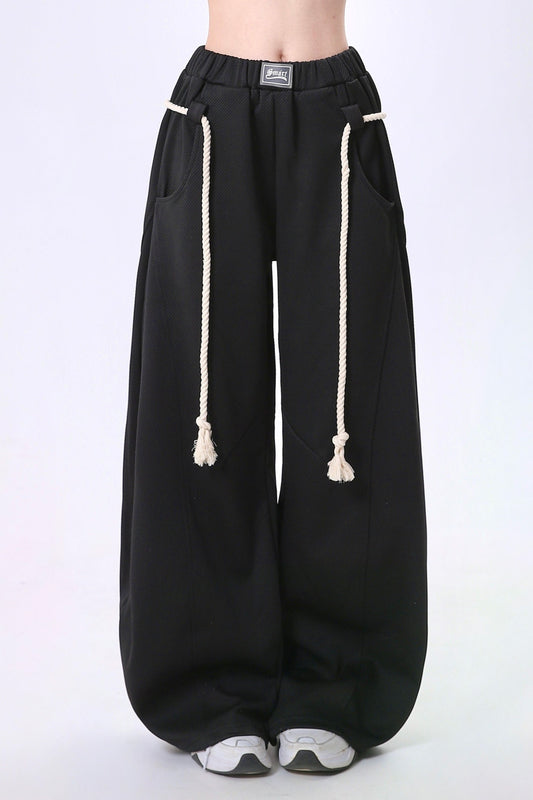 Rope Trim Hip Hop Loose Straight Pants