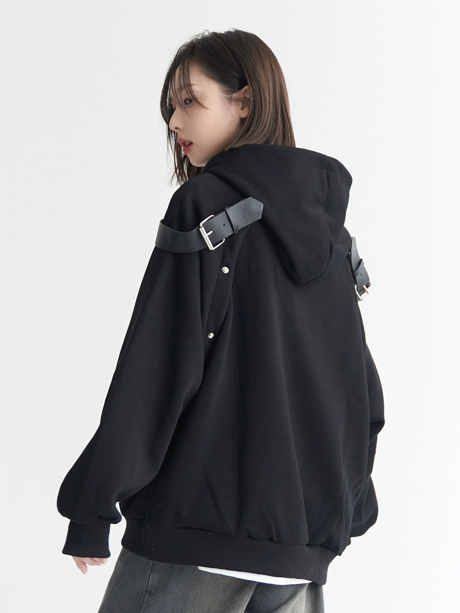 Shoulder strap hoodie sweatshirt