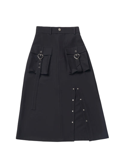 pinksavior skirt new american a-line skirt women's midi cargo skirt high waist