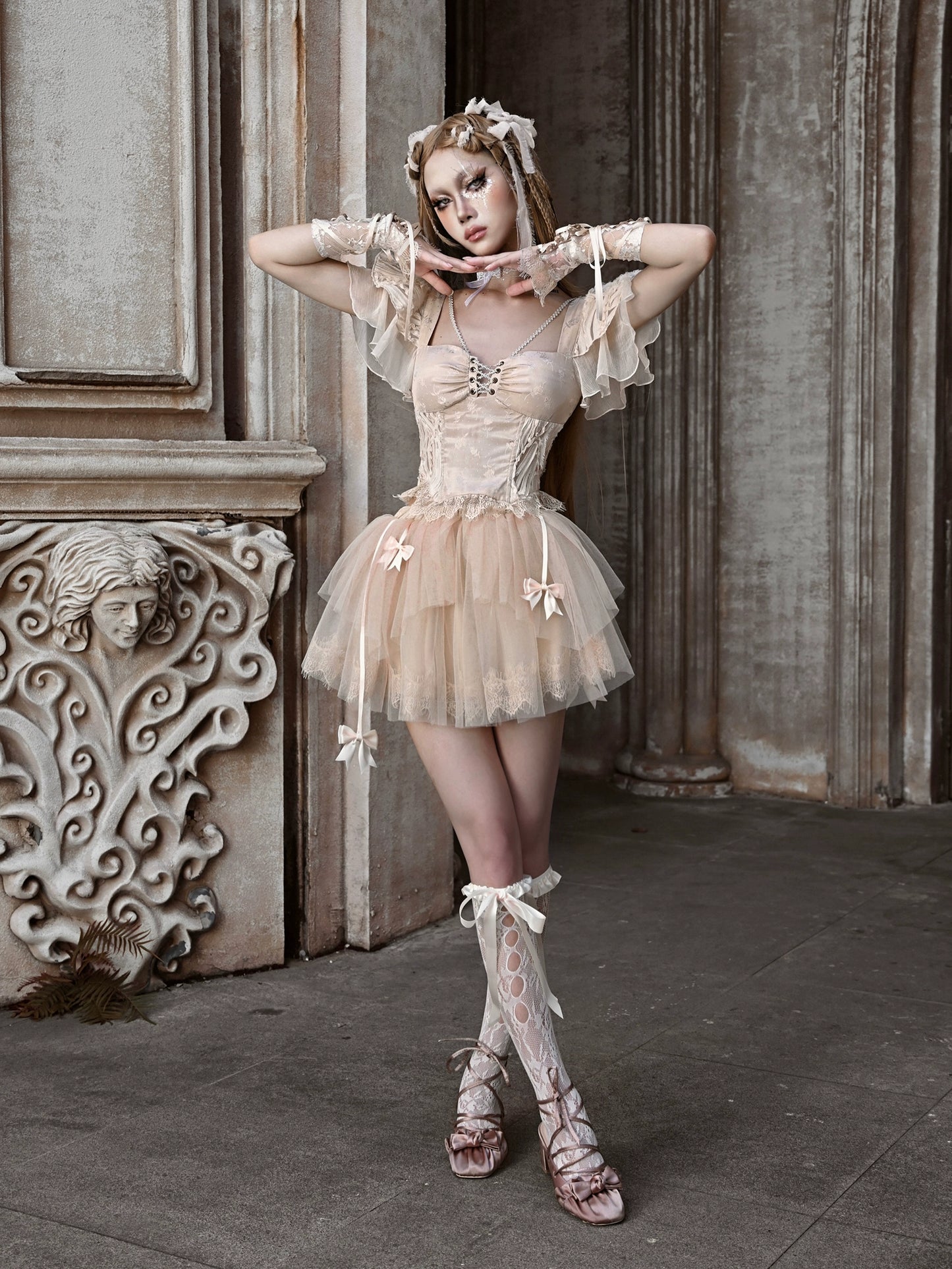 Ballet Mesh Ribbon Tutu Skirt Pannier [Pre-order item].