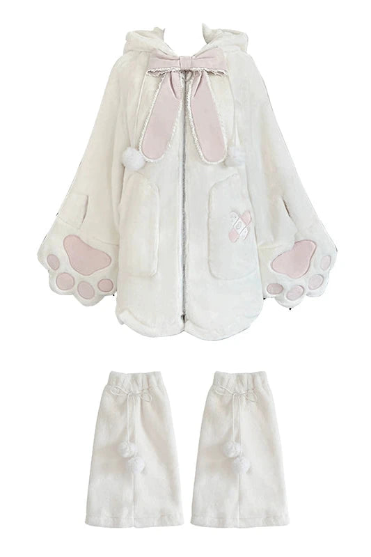 Snow Rabbit Girly Big Bow Hooded Hoodie + Snow Leg Warmers