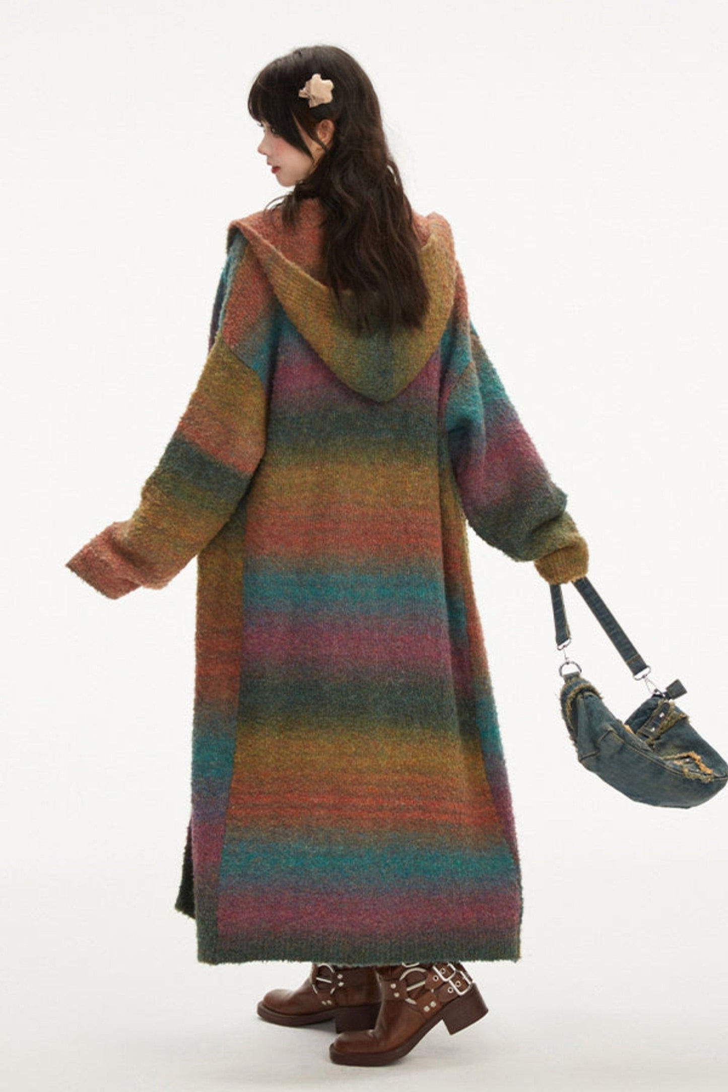 Long Rainbow Gradation Knit Cardigan