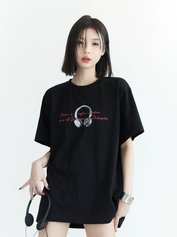 ヘッドフォンデザインレタールーズトップス