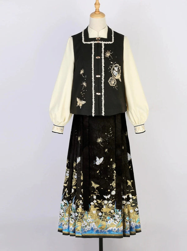 ゴージャスバタフライベスト＋プリーツスカート＋ブラウス