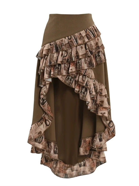 Steampunk PU Antique Retro Trailing Waist Bag Ruffle Skirt