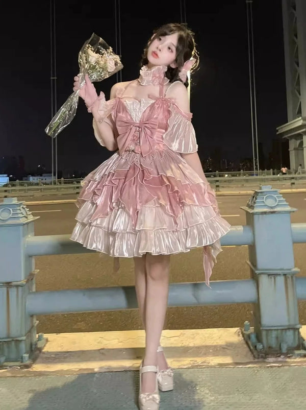 Pink Flower Elegant Fairy Fluffy Princess Dress Set