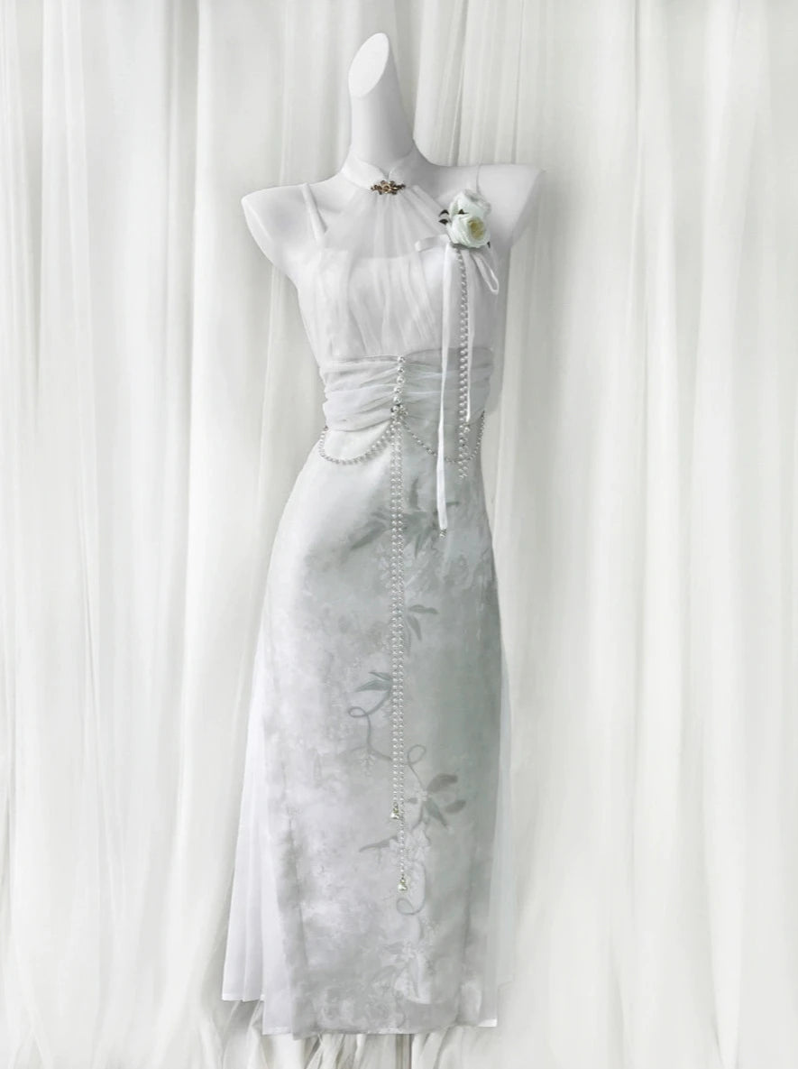 Chinese-Style Halter Neck Suspender Dress + Sheer Jacket Belchic Chinese-Style Halter Neck Suspender Dress + Sheer Jacket Belchic