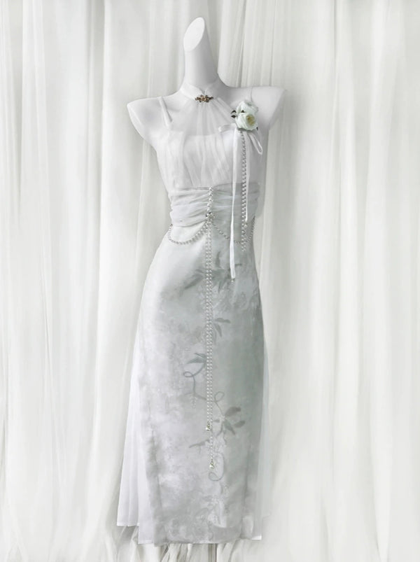 China Halter Neck Suspender Dress + Sheer Jacket