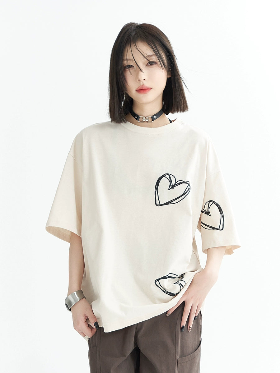 Printed Drop Shoulder Loose T-Shirt