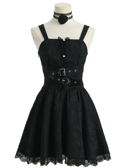 Waist Belt Design Dark Camisole Dress
