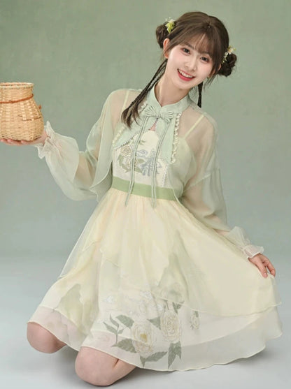 Chinese Chiffon Sheer Jacket + Floral Cami Dress