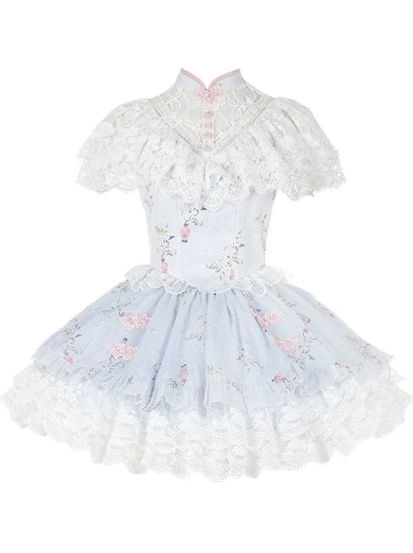 【予約商品】レトロチャイナフラワーショートワンピース+ロングワンピース+ロングパンツ