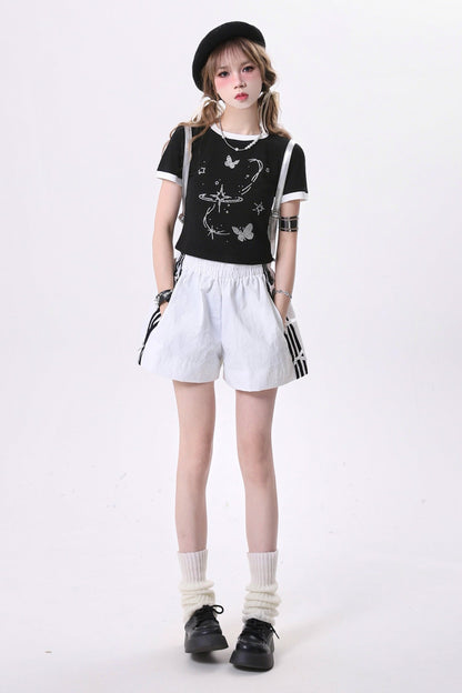 Retro Contrast Bow Wide Leg Shorts