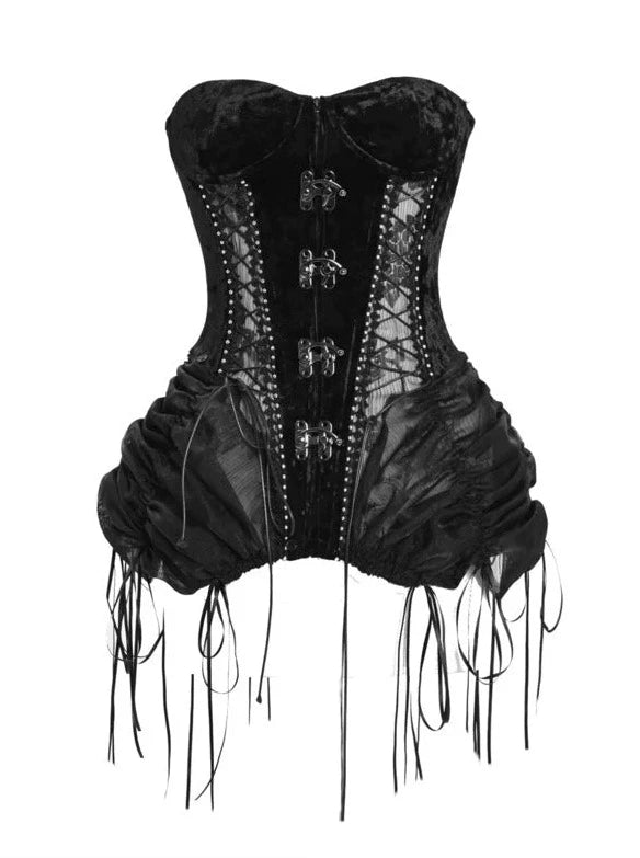 Hell Alice Gothic Dark Fishbone Straps Bird Gauge Corset Dress Set