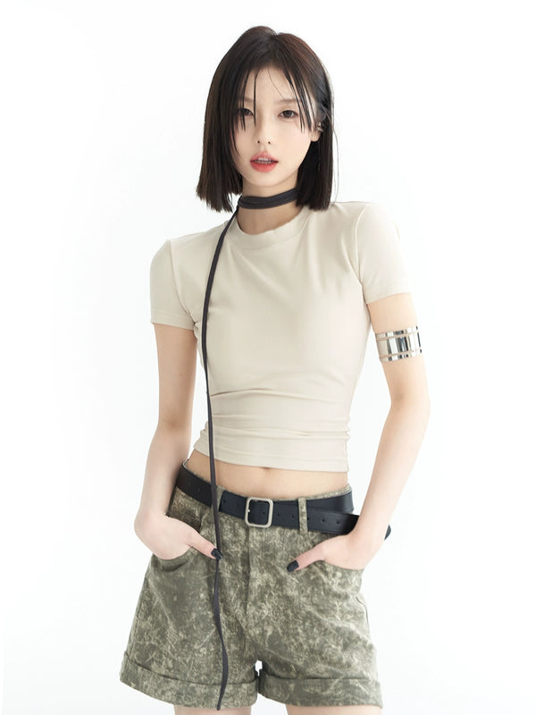 スリムフィットショートモードトップス