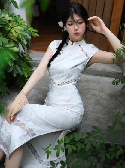 Tencel Embroidered Cheongsam Dress