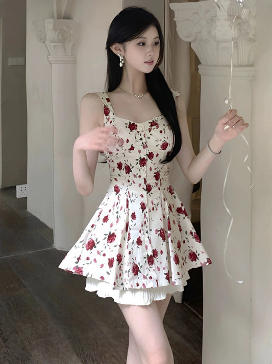 SKIRT Ministers Under the Skirt Rose Floral Open Back Tie Sexy Pure Lust Sweet and Spicy Waist Strap Dress Woman