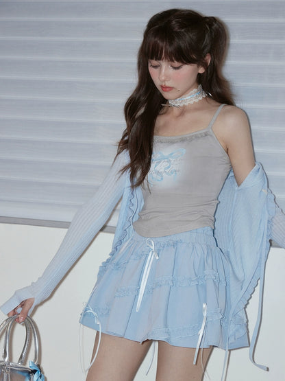 SagiDolls Girl Fighting Spirit MIU Home Baby Blue Romantic Pure Desire Cute Double Waist Bow Short Skirt Shows High Summer