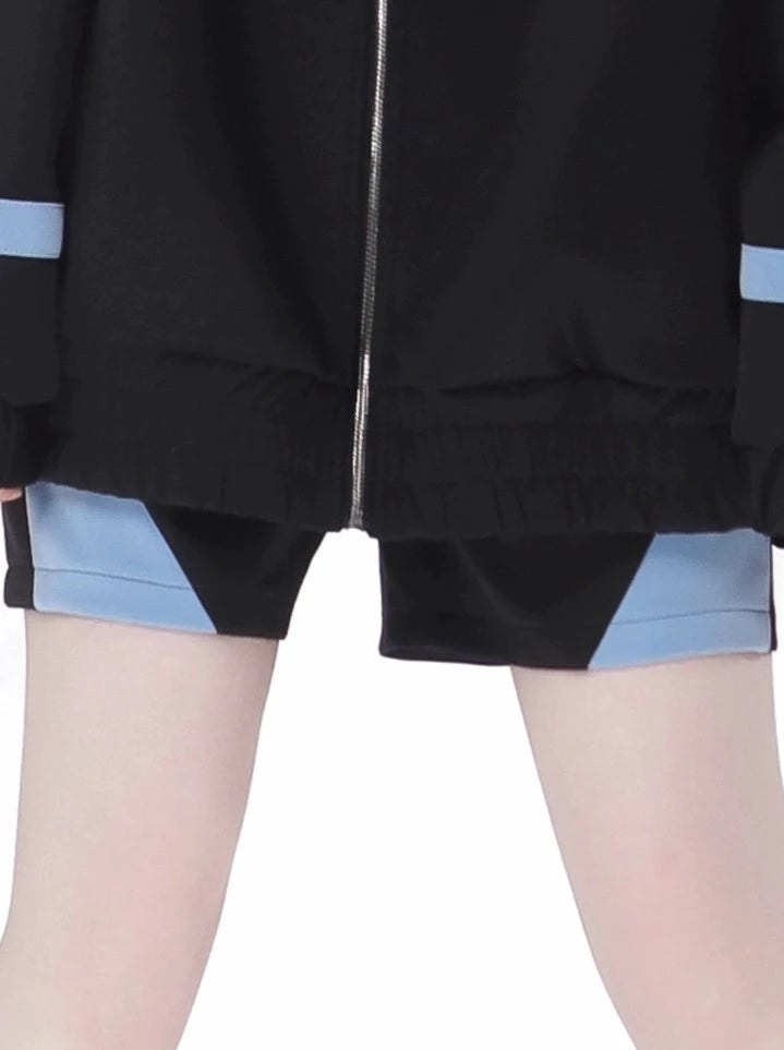 Sporty subculture dark jacket + shorts + long pants + headband + leg warmers