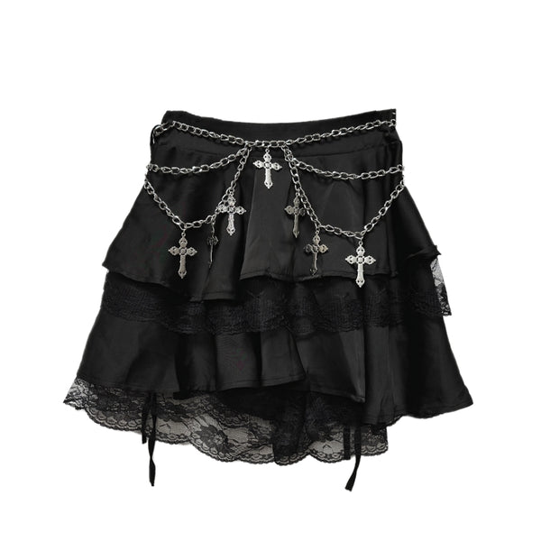 Punk Lace Patchwork High Waist Skirt