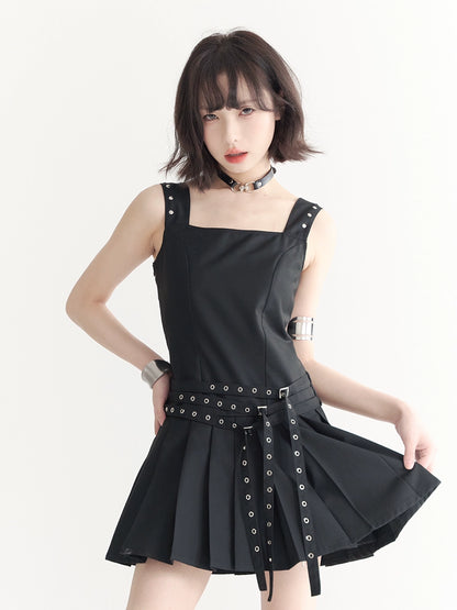 Retro Design Strapless Short Pleated Vest Dress