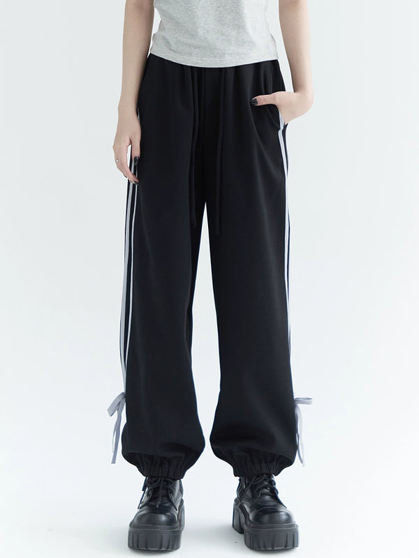 Side stripe ribbon casual pants
