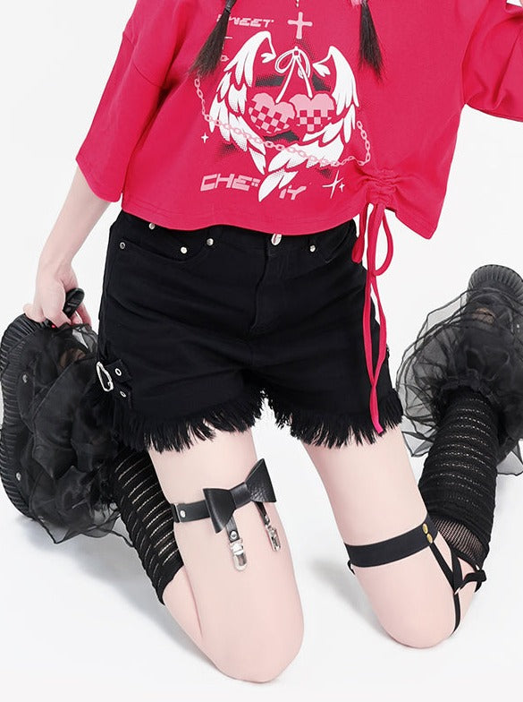 Heart Buckle Fringe Shorts