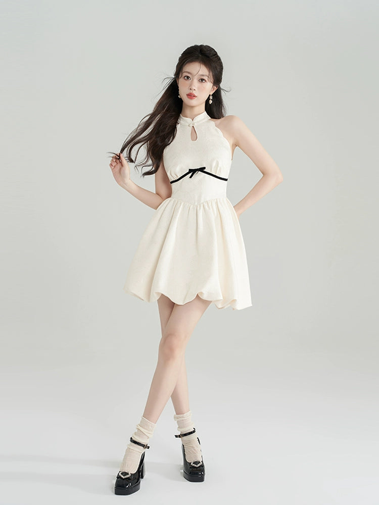 Neck Design Little Ribbon Dress