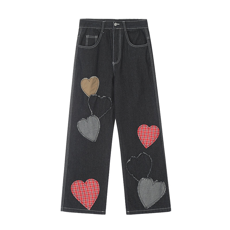 Loose Heart Patchwork Wide Leg Pants