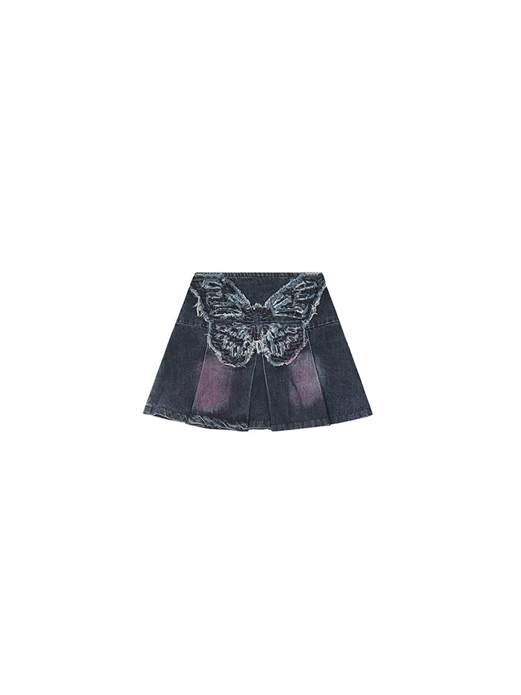 Butterfly-in denim short skirt