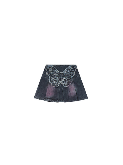 Butterfly Denim Short Skirt