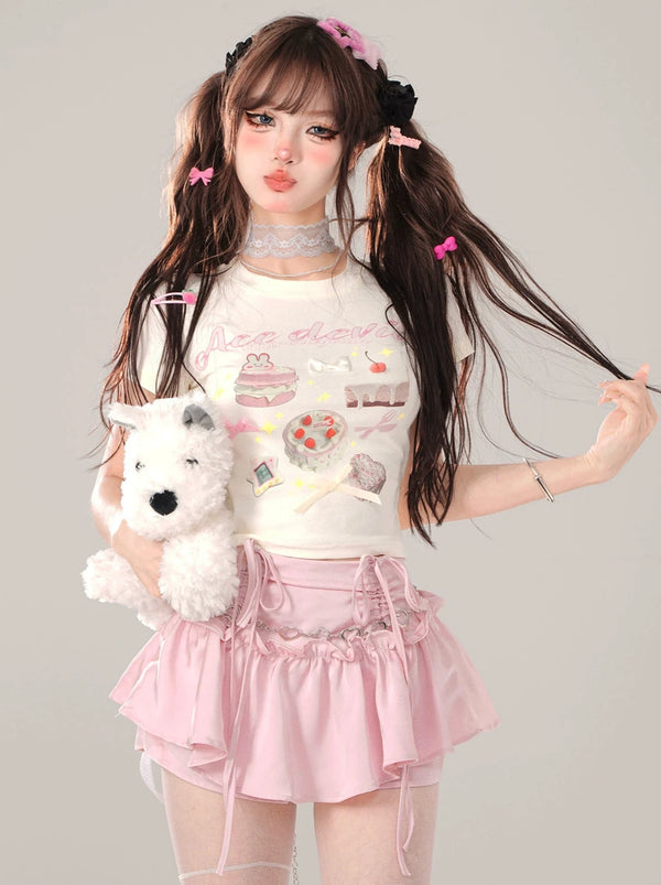 スイーツデコレーションプリントスリムクロップドTシャツ