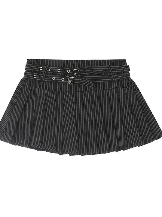 Retro Stripe Pleated Skirt
