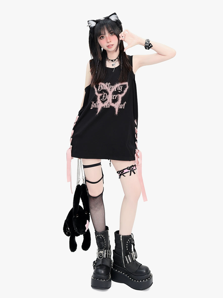 Butterfly Dark Long Sleeveless Top