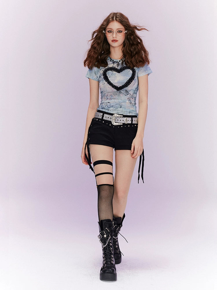 Heart Slim Top + Side Bow Shorts