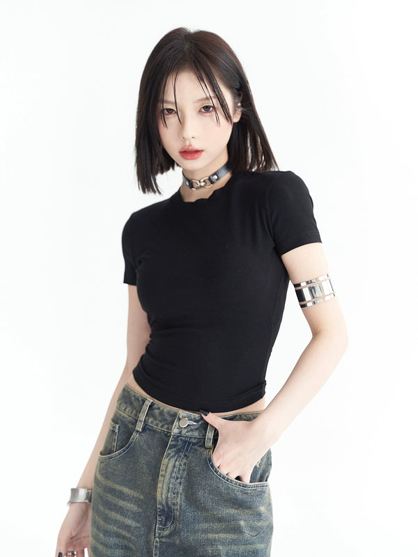 スリムフィットショートモードトップス