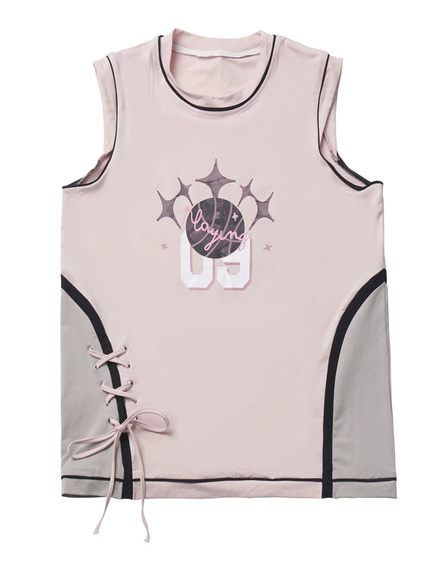 アメリカンレトロスポーツスタイルバスケットボールユニフォームサマーフレッシュトップス+キャミソール+レッグウォーマー+パンツ