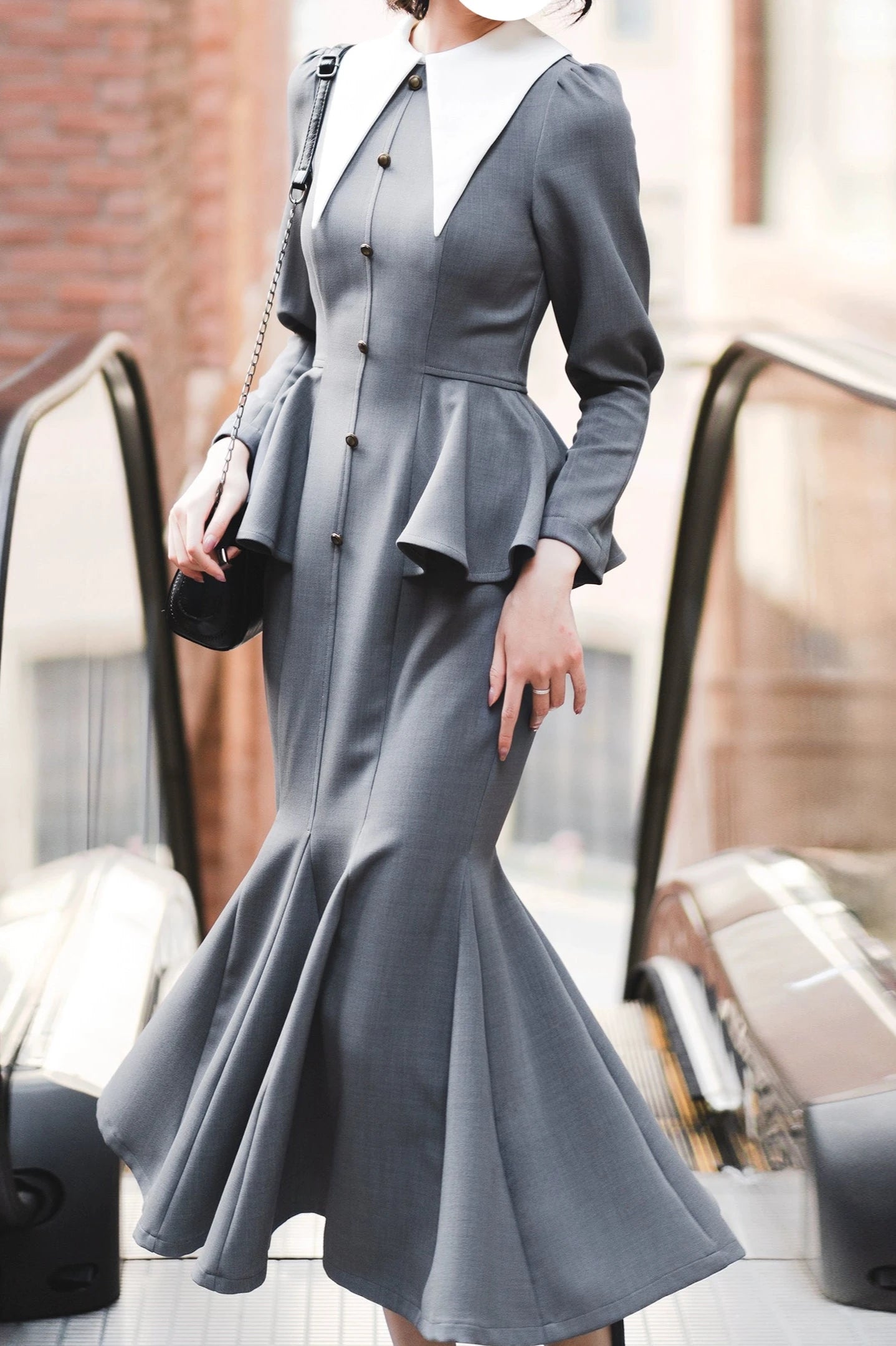 retro mermaid dress Vintage Mermaid Square Neckline White Ruffles Long Prom Dress Formal D PreppyDress