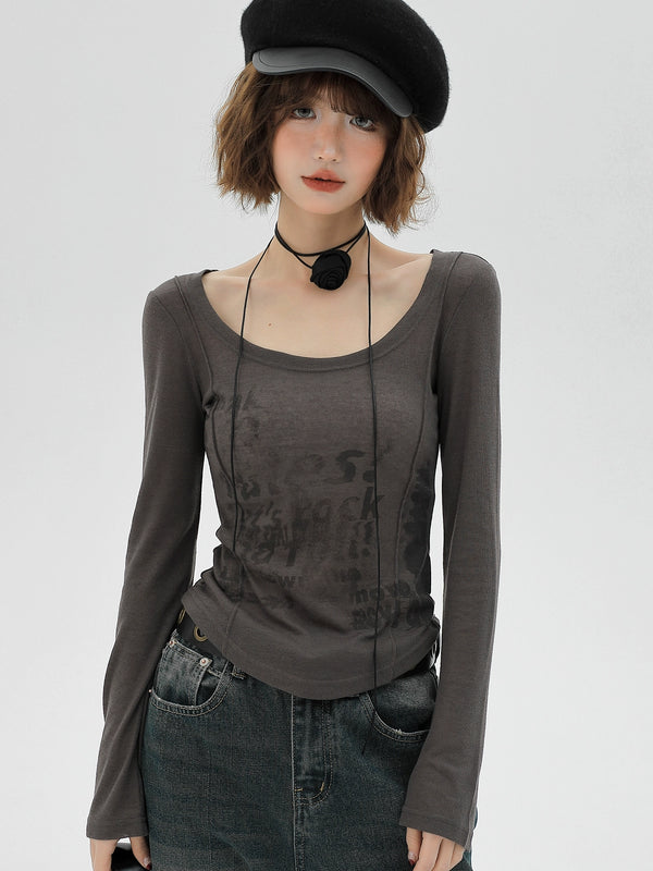 アメリカンレトロレターグレースリムロンT